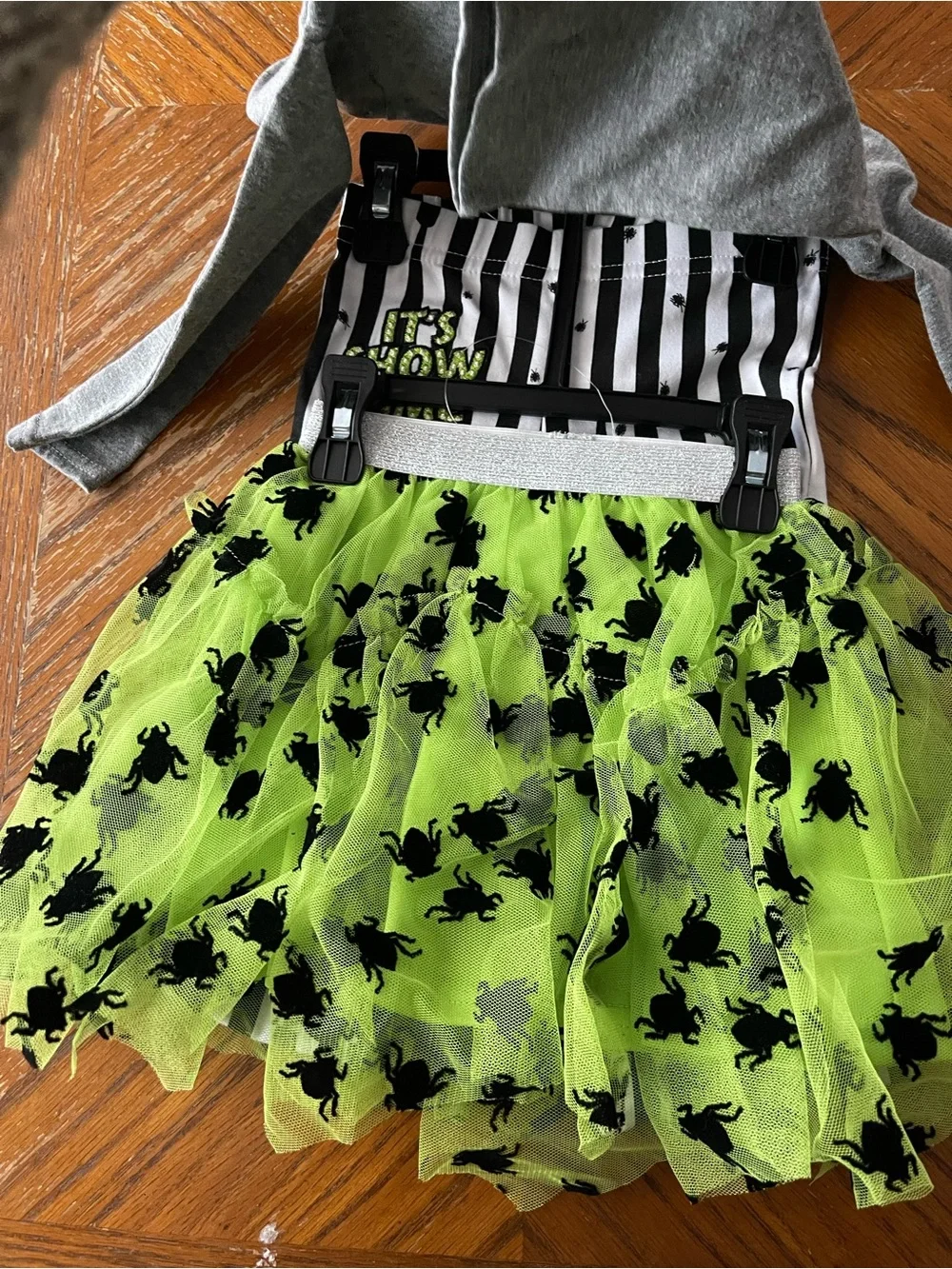 Beetlejuice Girls Halloween Spider Tutu Set - Grey Top & Lime Green Skirt